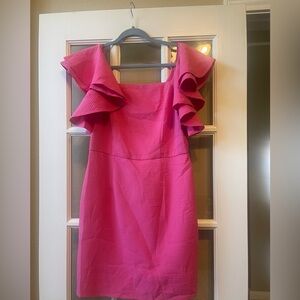 She + Sky Vibrant Pink Ruffle Mini Dress